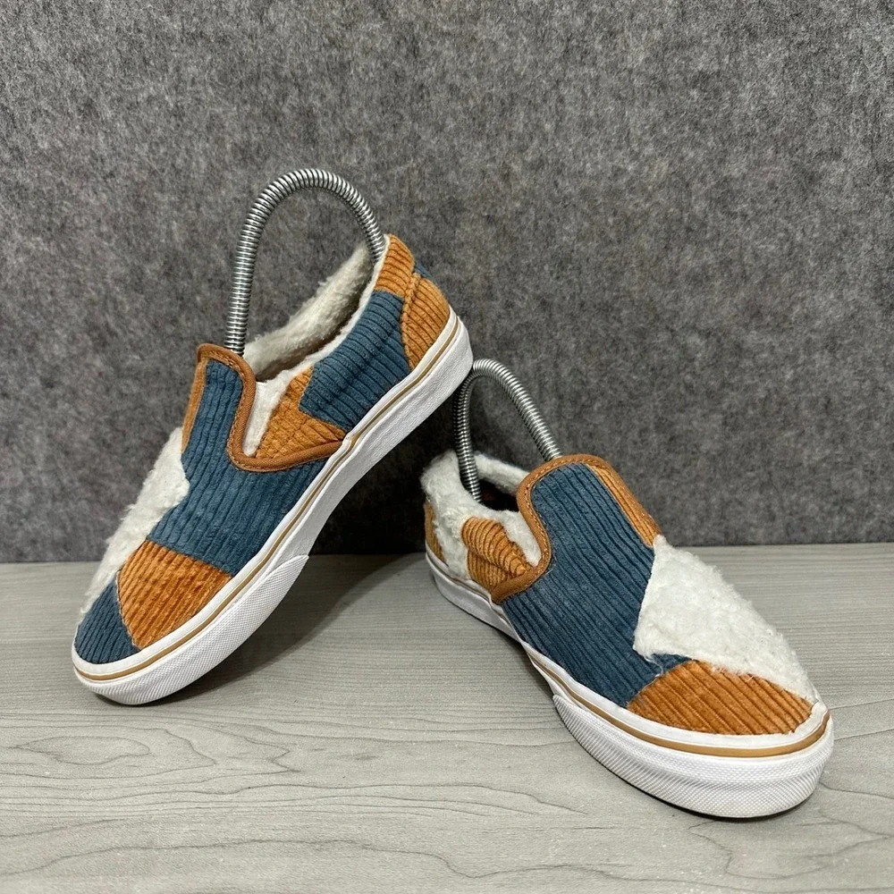 Kids Vans Classic‎ Slip On Sherpa Corduroy Patchwork Shoes Size 3 US